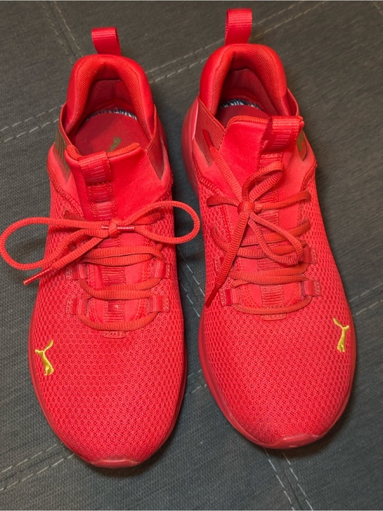 Puma Shoes - Puma mens Red Athletic Shoes with Yellow Logo Accents